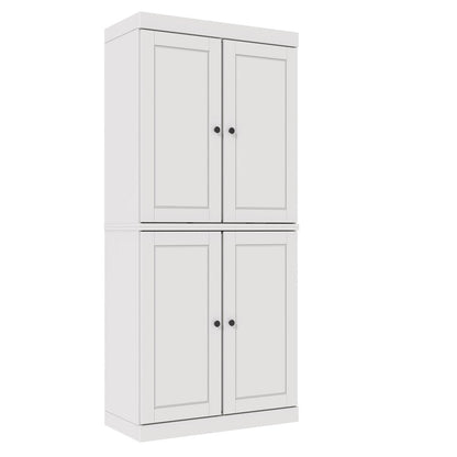 72" White Solid Wood Adjustable Six Tier Library Bookcase with Four Doors HomeRoots