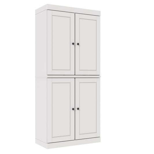 72" White Solid Wood Adjustable Six Tier Library Bookcase with Four Doors