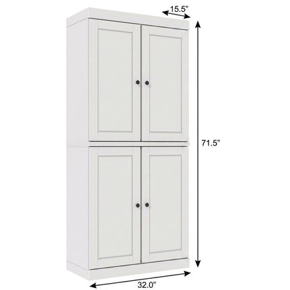 72" White Solid Wood Adjustable Six Tier Library Bookcase with Four Doors HomeRoots