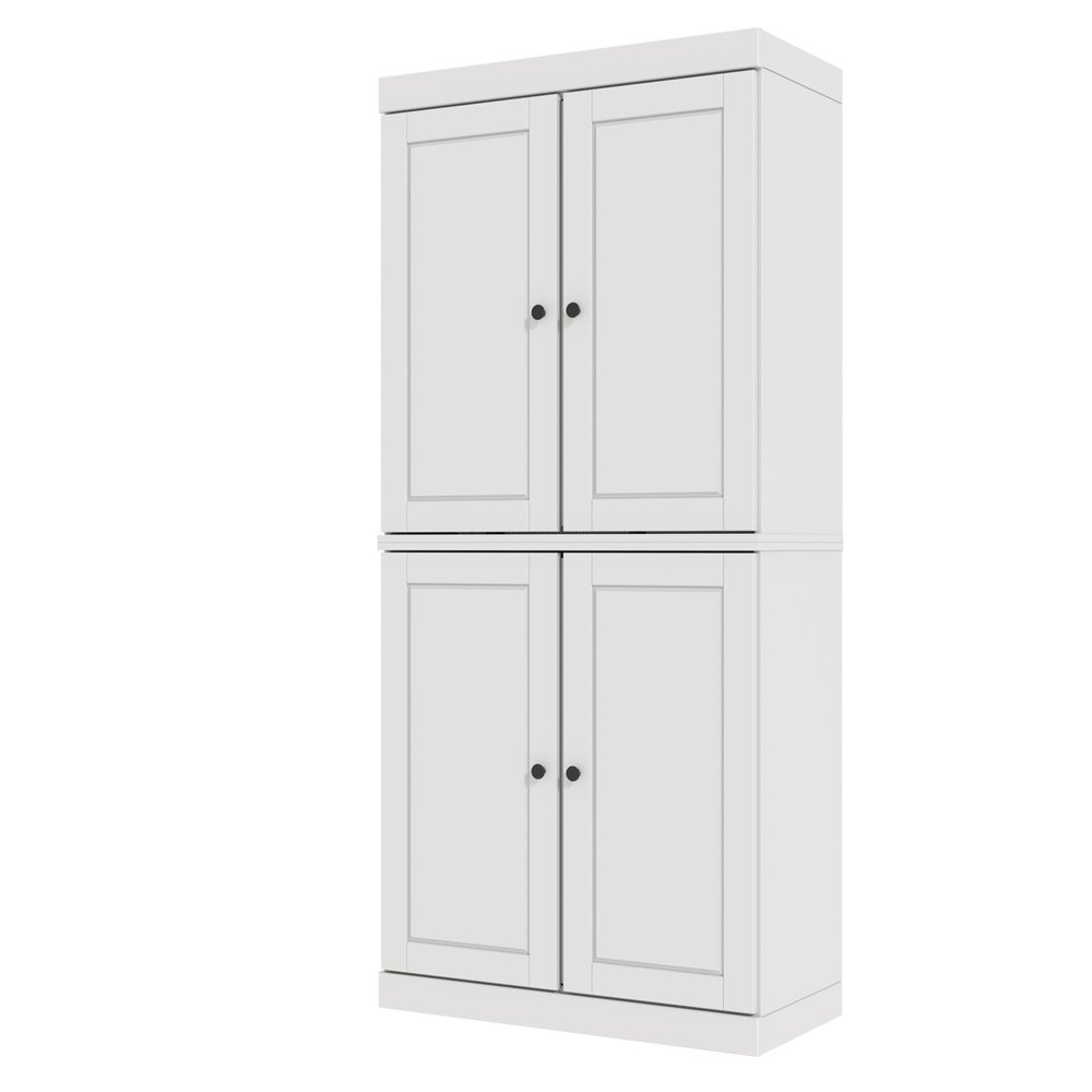 72" White Solid Wood Adjustable Six Tier Library Bookcase with Four Doors — view 5