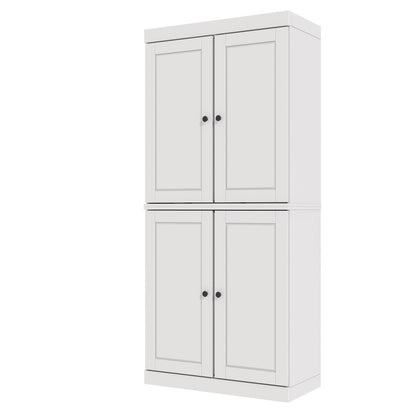 72" White Solid Wood Adjustable Six Tier Library Bookcase with Four Doors