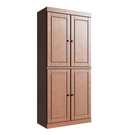 72" Coffee Solid Wood Adjustable Six Tier Library Bookcase with Four Doors