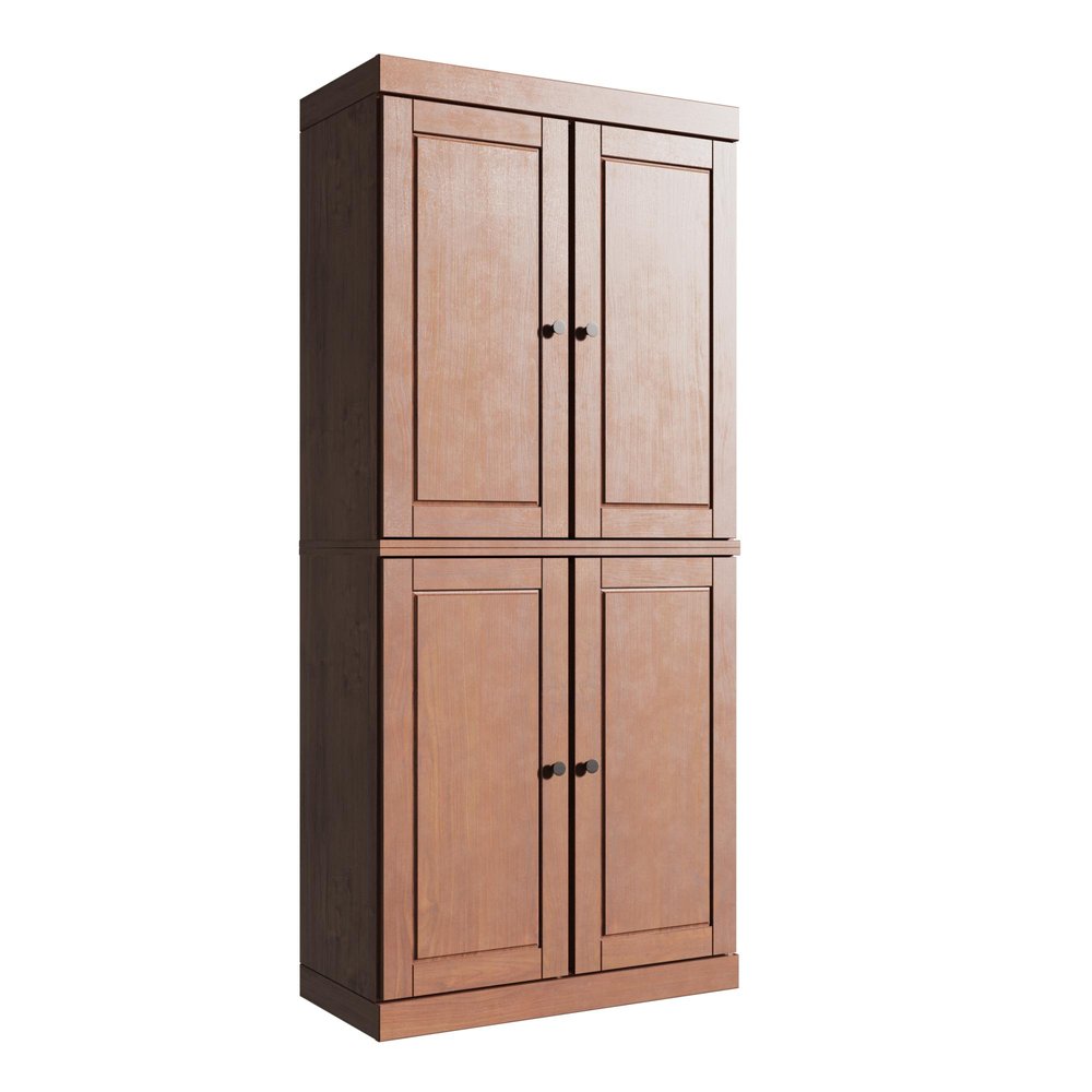 72" Coffee Solid Wood Adjustable Six Tier Library Bookcase with Four Doors — view 1