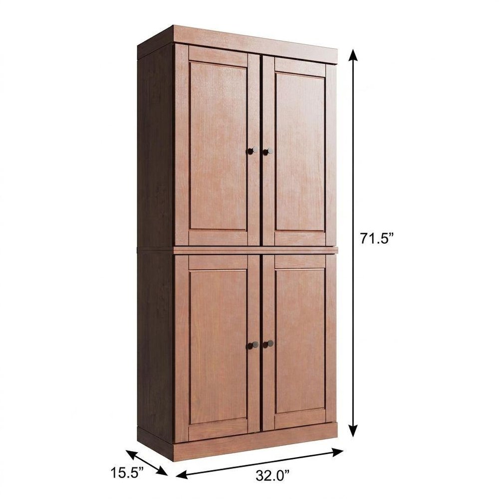 72" Coffee Solid Wood Adjustable Six Tier Library Bookcase with Four Doors HomeRoots