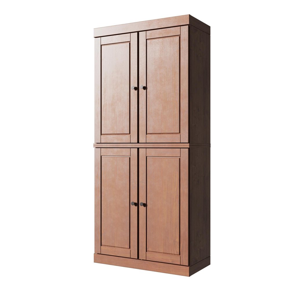 72" Coffee Solid Wood Adjustable Six Tier Library Bookcase with Four Doors — view 4