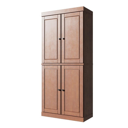 72" Coffee Solid Wood Adjustable Six Tier Library Bookcase with Four Doors