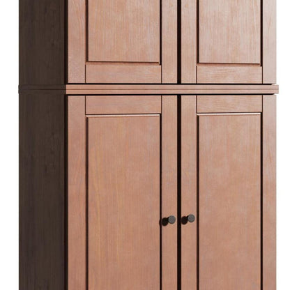 72" Coffee Solid Wood Adjustable Six Tier Library Bookcase with Four Doors