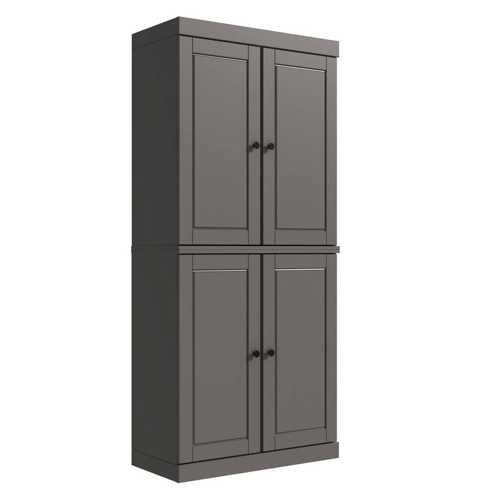 72" Gray Solid Wood Adjustable Six Tier Library Bookcase with Four Doors — view 6