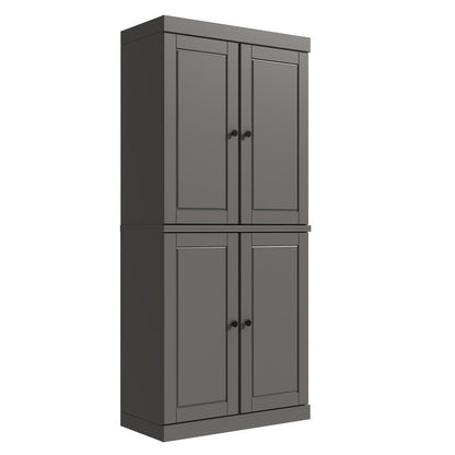 72" Gray Solid Wood Adjustable Six Tier Library Bookcase with Four Doors