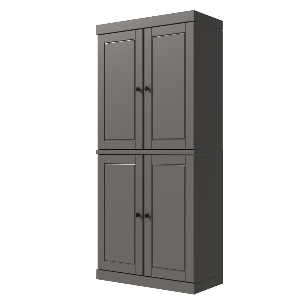 72" Gray Solid Wood Adjustable Six Tier Library Bookcase with Four Doors HomeRoots