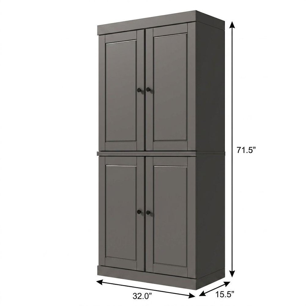 72" Gray Solid Wood Adjustable Six Tier Library Bookcase with Four Doors HomeRoots
