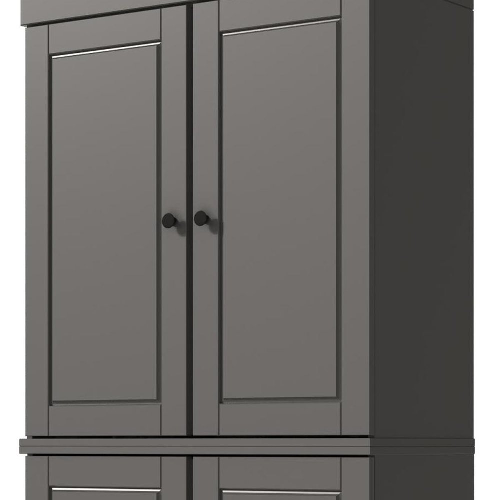 72" Gray Solid Wood Adjustable Six Tier Library Bookcase with Four Doors — view 5