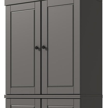 72" Gray Solid Wood Adjustable Six Tier Library Bookcase with Four Doors