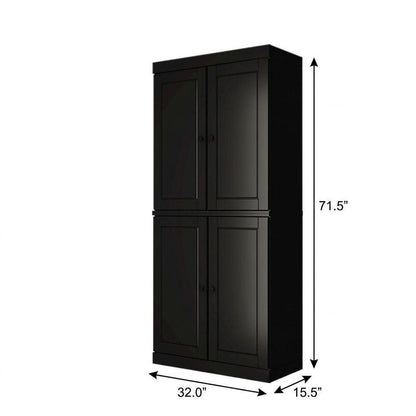 72" Black Solid Wood Adjustable Six Tier Library Bookcase with Four Doors HomeRoots