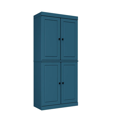 72" Teal Blue Solid Wood Adjustable Six Tier Library Bookcase with Four Doors HomeRoots