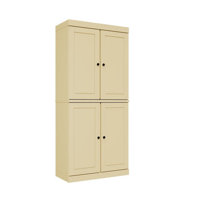 72" Yellow Solid Wood Adjustable Six Tier Library Bookcase with Four Doors HomeRoots