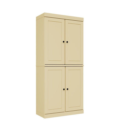 72" Yellow Solid Wood Adjustable Six Tier Library Bookcase with Four Doors