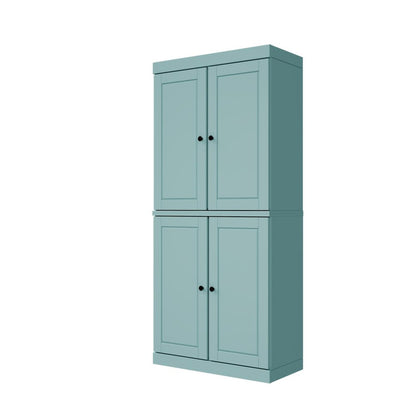 72" Aqua Solid Wood Adjustable Six Tier Library Bookcase with Four Doors HomeRoots