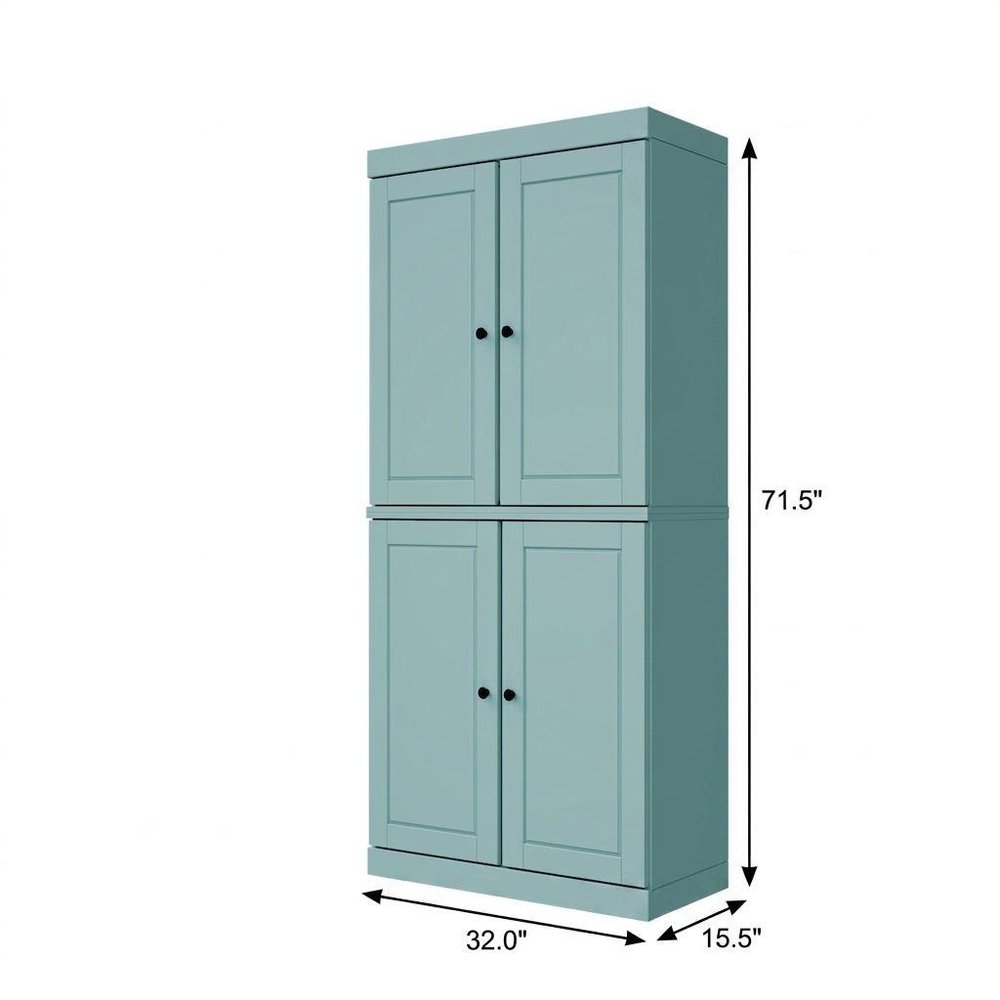 72" Aqua Solid Wood Adjustable Six Tier Library Bookcase with Four Doors — view 2