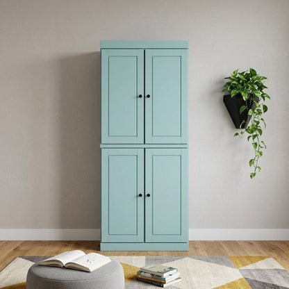 72" Aqua Solid Wood Adjustable Six Tier Library Bookcase with Four Doors HomeRoots