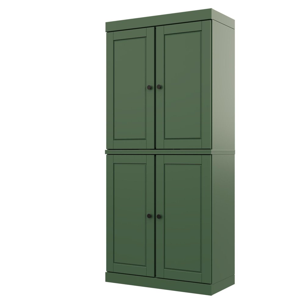 72" Green Solid Wood Adjustable Six Tier Library Bookcase with Four Doors — view 6