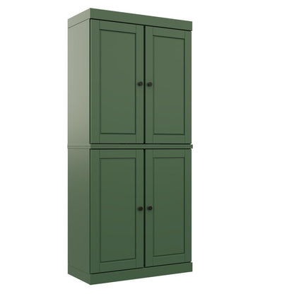 72" Green Solid Wood Adjustable Six Tier Library Bookcase with Four Doors HomeRoots