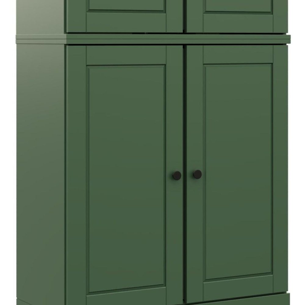 72" Green Solid Wood Adjustable Six Tier Library Bookcase with Four Doors — view 4