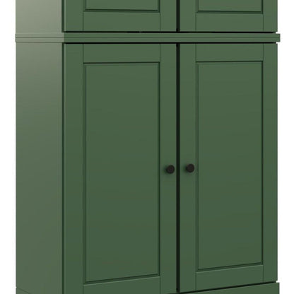 72" Green Solid Wood Adjustable Six Tier Library Bookcase with Four Doors
