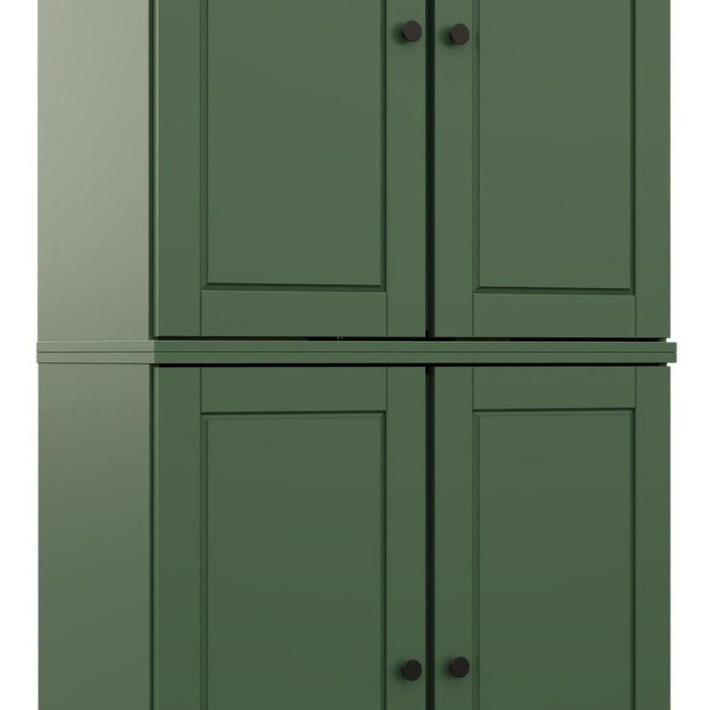 72" Green Solid Wood Adjustable Six Tier Library Bookcase with Four Doors — view 5