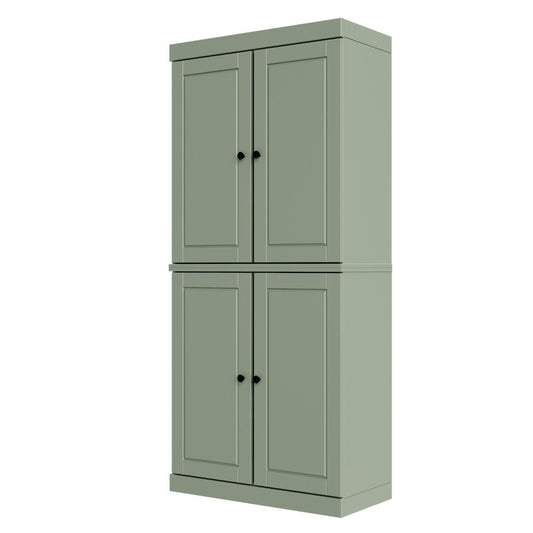 72" Sage Solid Wood Adjustable Six Tier Library Bookcase with Four Doors