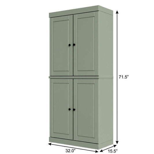 72" Sage Solid Wood Adjustable Six Tier Library Bookcase with Four Doors