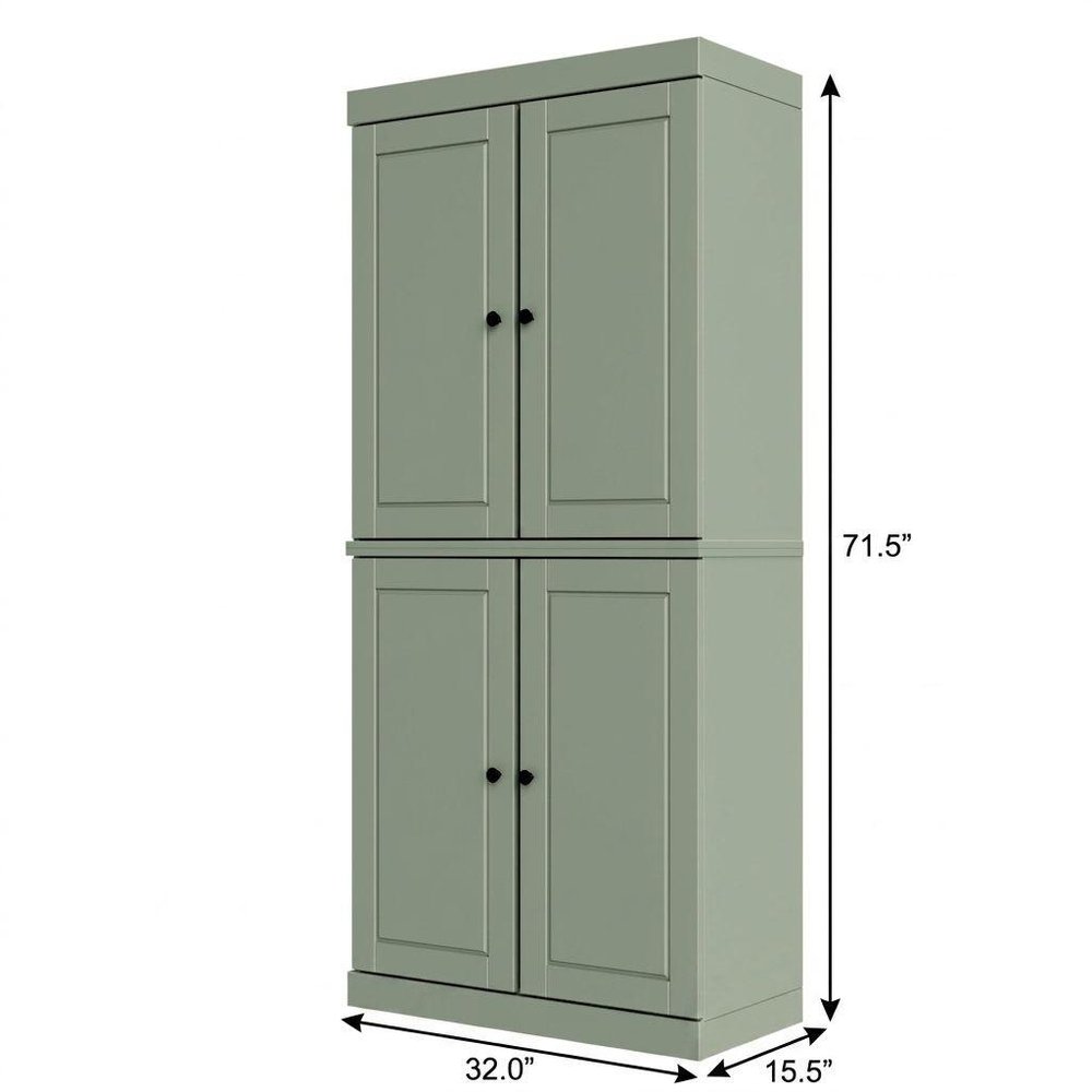 72" Sage Solid Wood Adjustable Six Tier Library Bookcase with Four Doors — view 2
