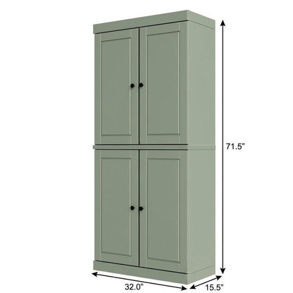 72" Sage Solid Wood Adjustable Six Tier Library Bookcase with Four Doors HomeRoots