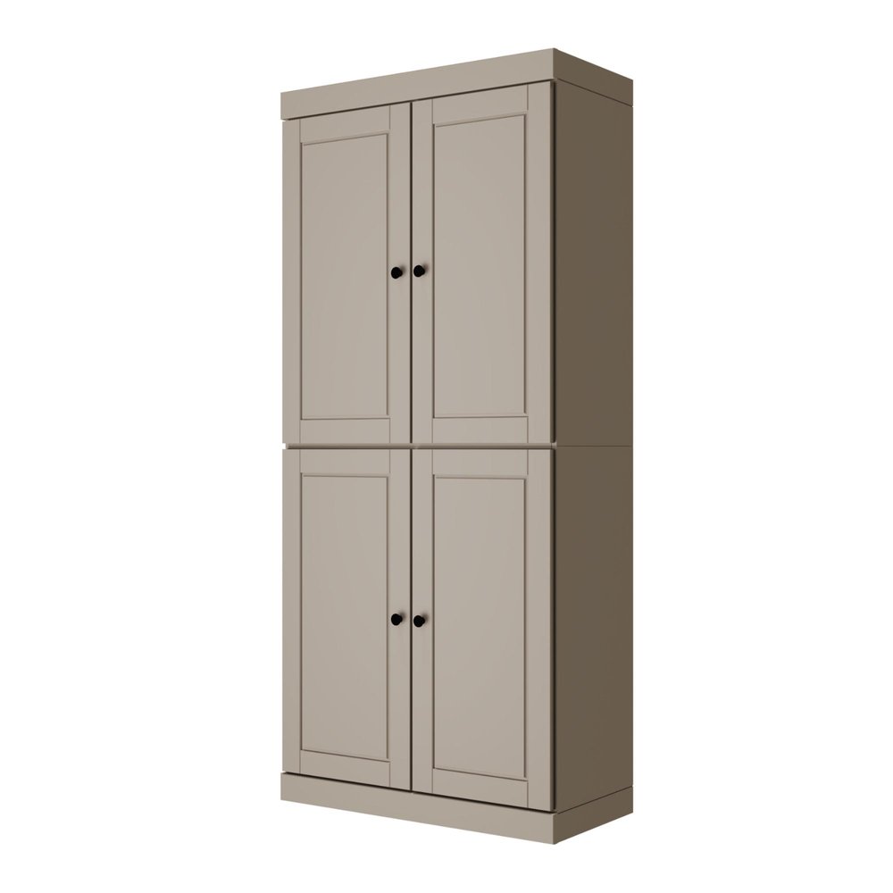 72" Beige Solid Wood Adjustable Six Tier Library Bookcase with Four Doors — view 1