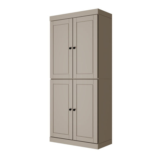 72" Beige Solid Wood Adjustable Six Tier Library Bookcase with Four Doors