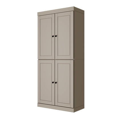 72" Beige Solid Wood Adjustable Six Tier Library Bookcase with Four Doors