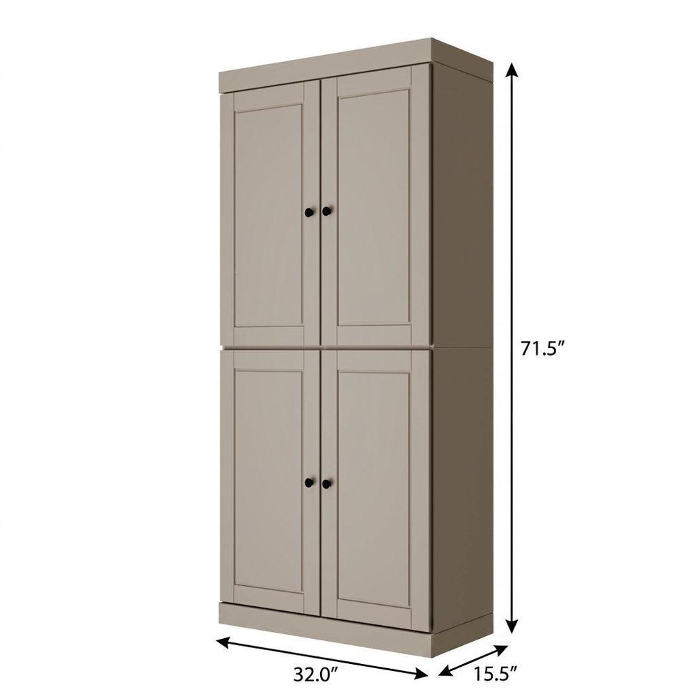 72" Beige Solid Wood Adjustable Six Tier Library Bookcase with Four Doors HomeRoots