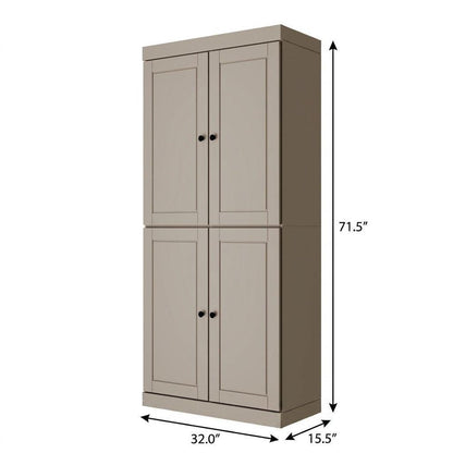 72" Beige Solid Wood Adjustable Six Tier Library Bookcase with Four Doors HomeRoots