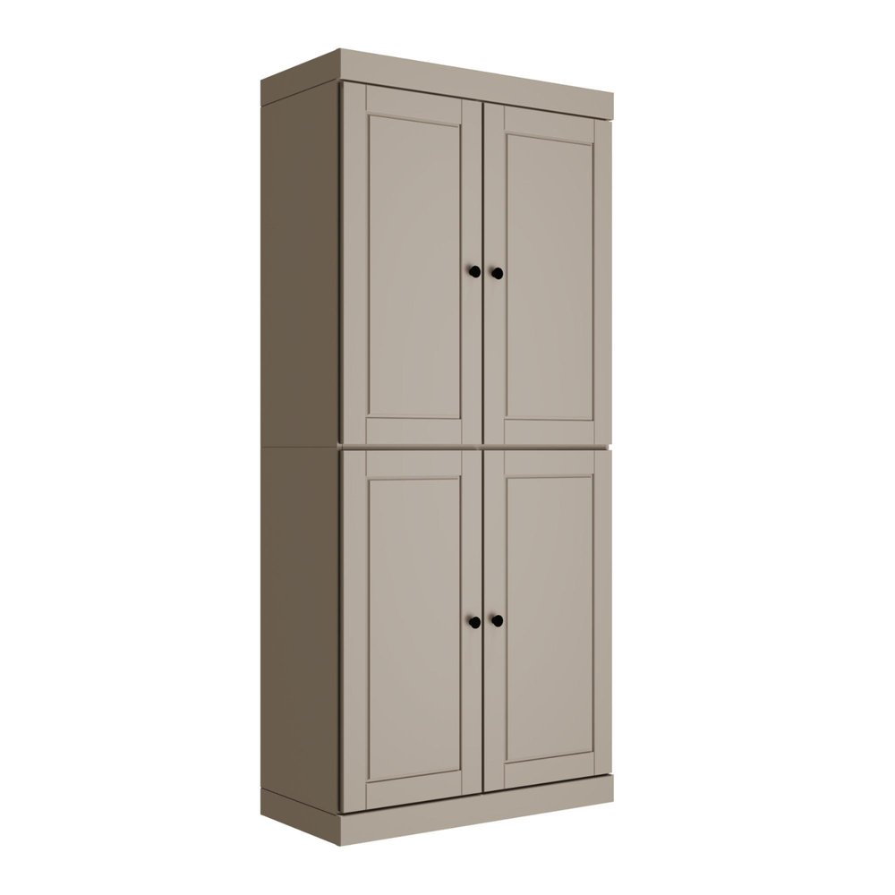 72" Beige Solid Wood Adjustable Six Tier Library Bookcase with Four Doors — view 4