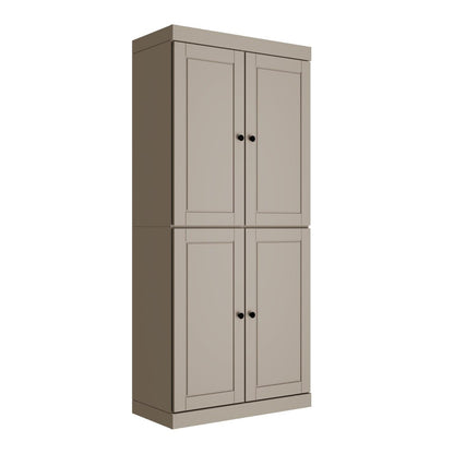 72" Beige Solid Wood Adjustable Six Tier Library Bookcase with Four Doors