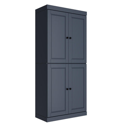 72" French Blue Solid Wood Adjustable Six Tier Library Bookcase with Four Doors HomeRoots