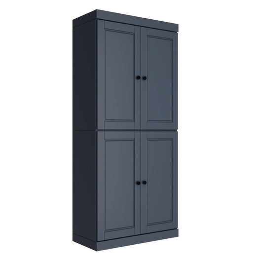 72" French Blue Solid Wood Adjustable Six Tier Library Bookcase with Four Doors