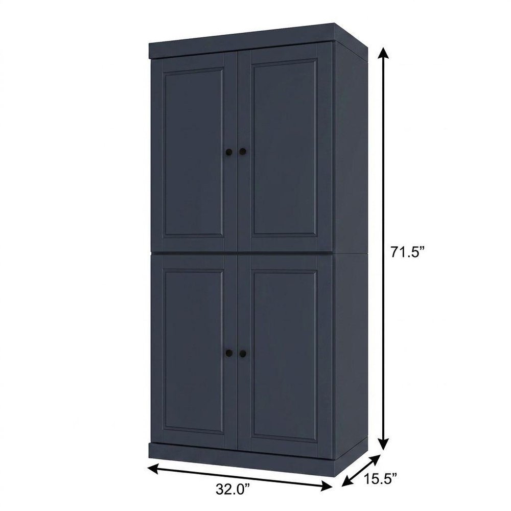 72" French Blue Solid Wood Adjustable Six Tier Library Bookcase with Four Doors HomeRoots