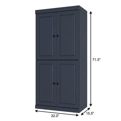 72" French Blue Solid Wood Adjustable Six Tier Library Bookcase with Four Doors HomeRoots