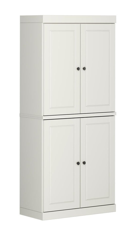 72" Off White Solid Wood Adjustable Six Tier Library Bookcase with Four Doors