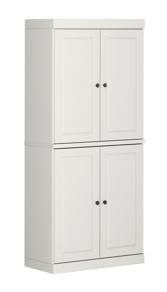 72" Off White Solid Wood Adjustable Six Tier Library Bookcase with Four Doors — view 1