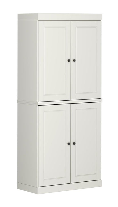 72" Off White Solid Wood Adjustable Six Tier Library Bookcase with Four Doors HomeRoots