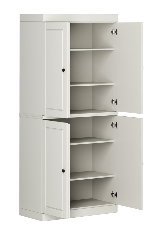 72" Off White Solid Wood Adjustable Six Tier Library Bookcase with Four Doors — view 2