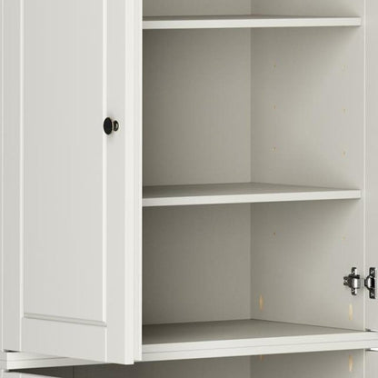 72" Off White Solid Wood Adjustable Six Tier Library Bookcase with Four Doors