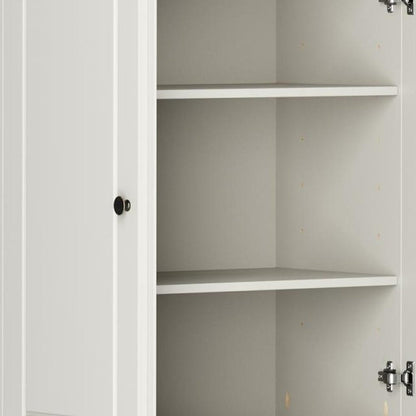 72" Off White Solid Wood Adjustable Six Tier Library Bookcase with Four Doors